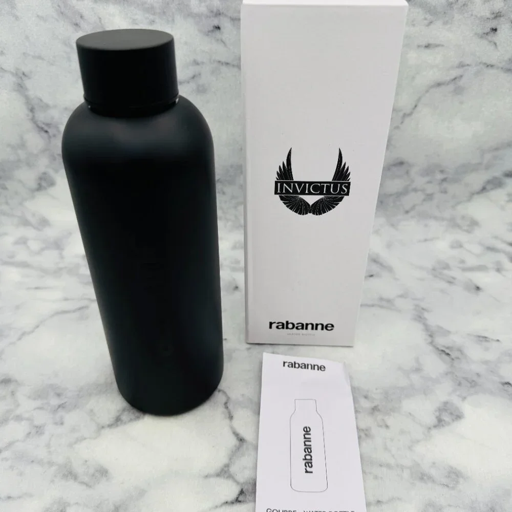 Paco Rabanne Invictus Water Bottle, Matte Black 750ml, Logo Design, Boxed - NEW